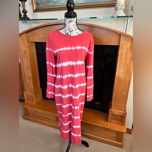 GAP Red and White Tie-Dye Long Sleeve Knit Dress